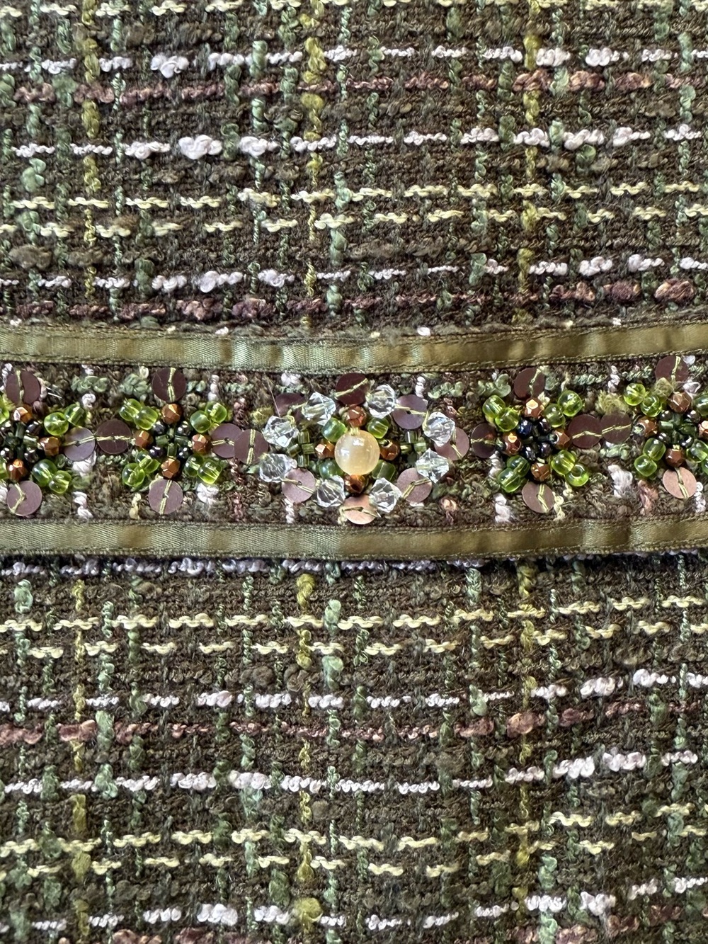 EUC Coldwater Creek Olive Green Tweed Embellished Women's Blazer Jacket, Sz PS - Picture 8 of 12